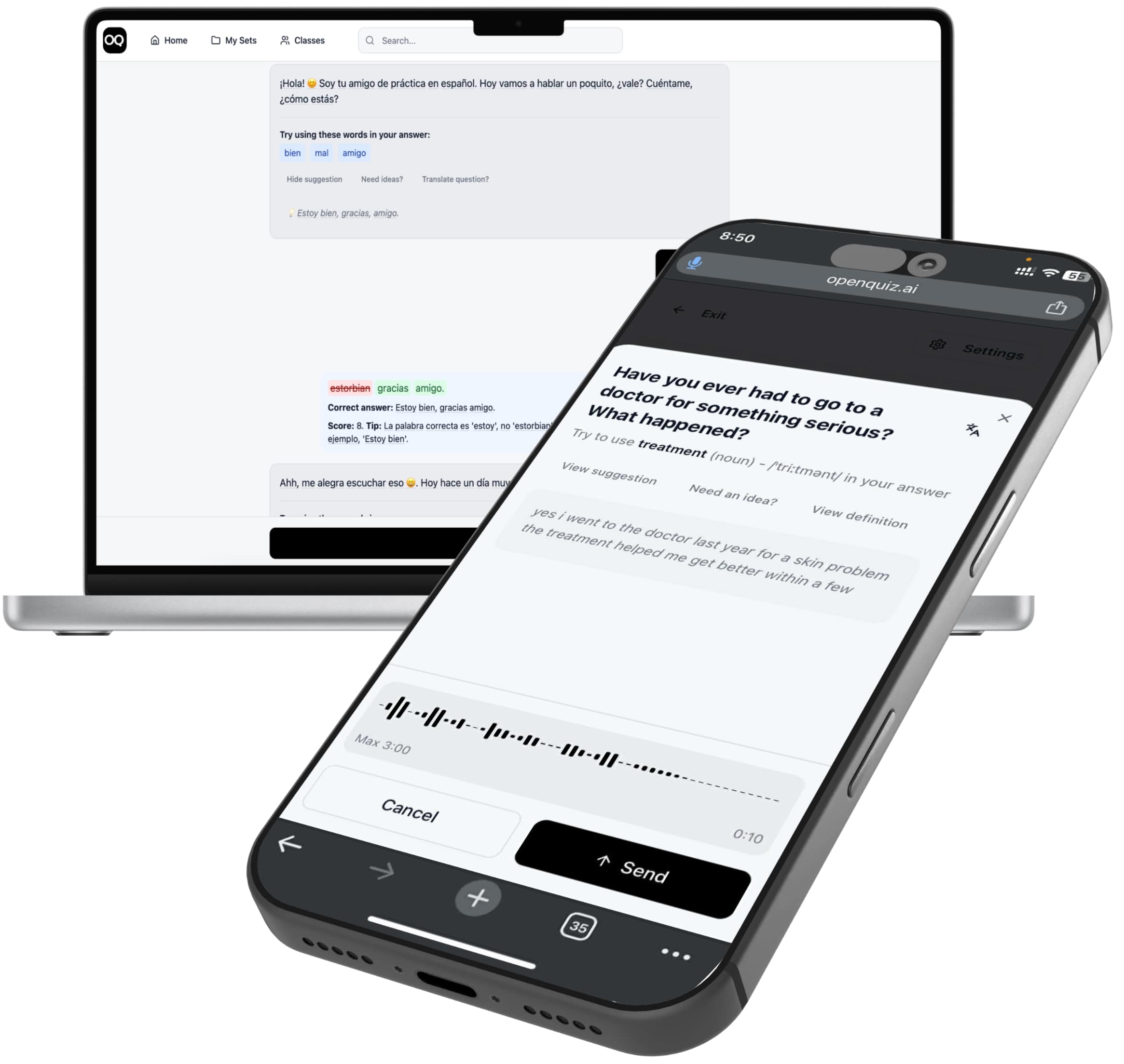 Students practicing real conversation with AI-powered language learning